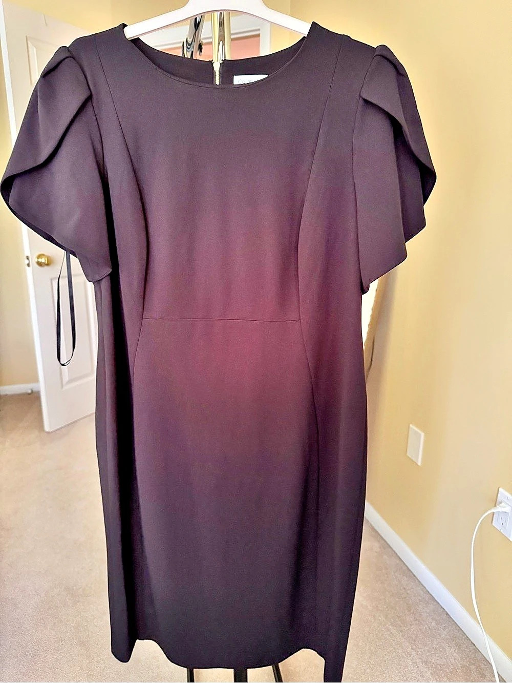 Calvin Klein Flutter-Sleeve Sheath Dress Midi Dress in Purple